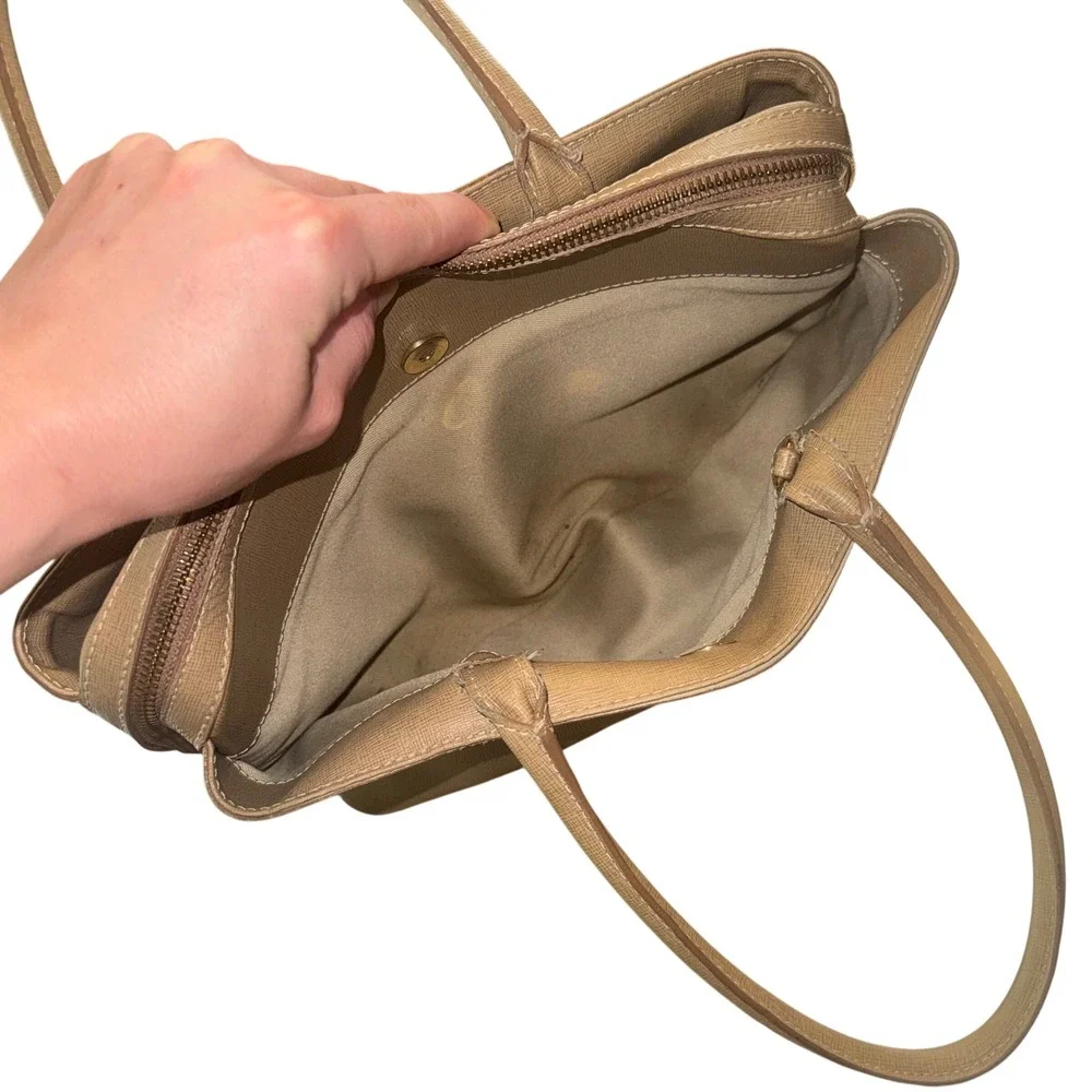 Iacucci Made in Italy Genuine Leather Woven Satchel‎ Taupe Tan